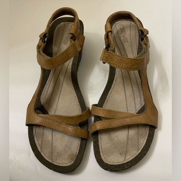 Teva Shoes - Teva Ventura Cork Women's Size 9 Leather Slingback Wedge Sandals Comfort Brown